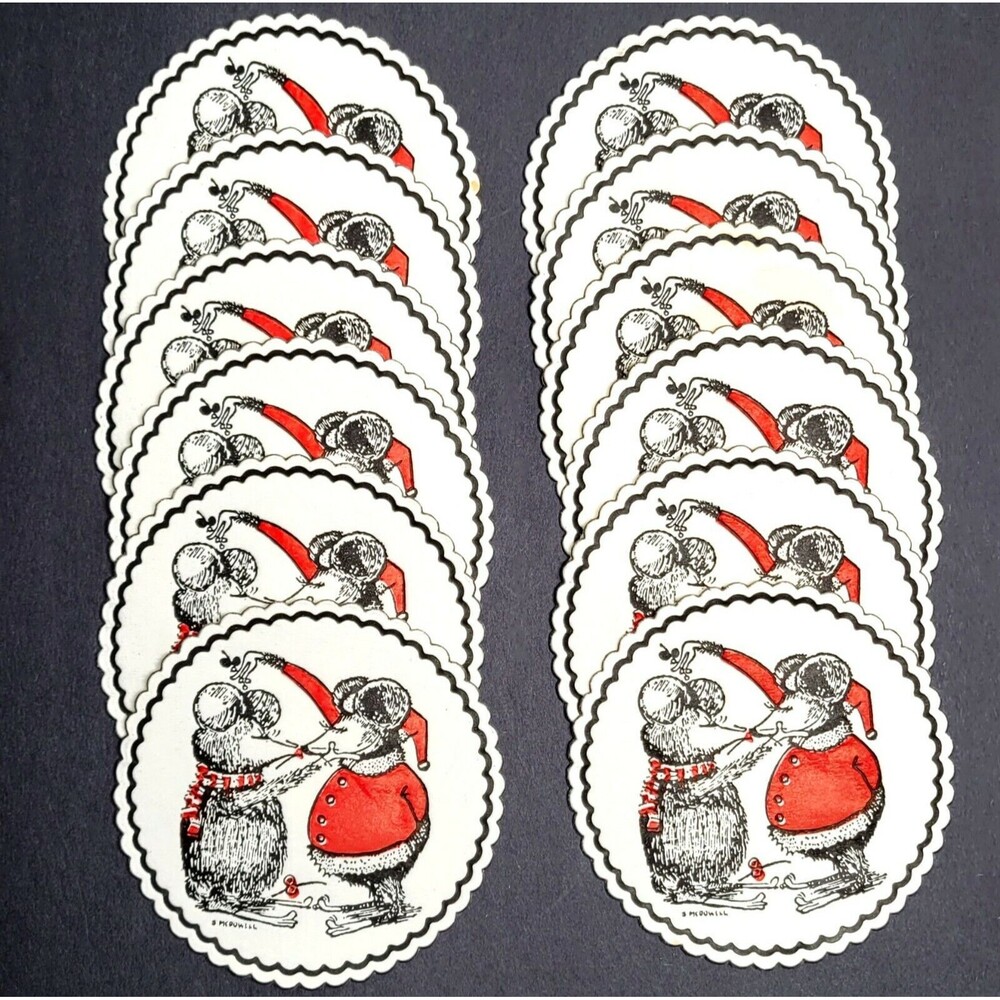 Mr & Mrs Santa Mice Barware Coasters Festive Tissue Wax Paper Lot of 12 MCM NEW